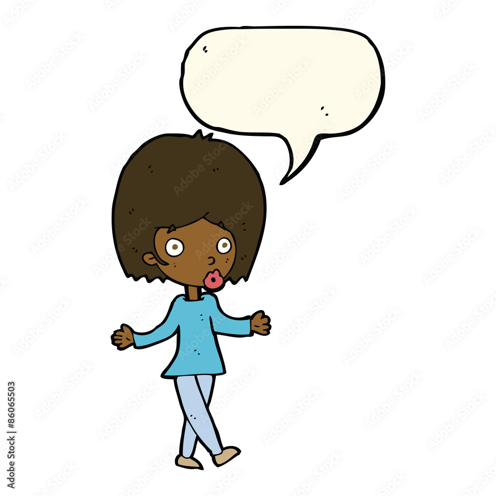 cartoon confused woman with speech bubble cartoon confused woman with speech bubble