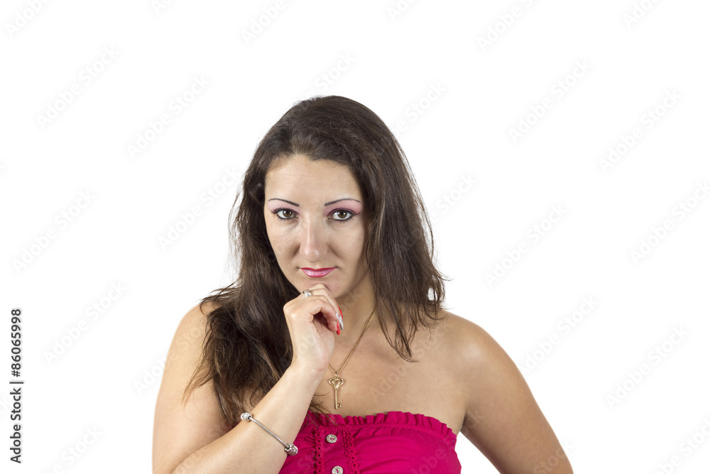 Beautiful girl in purple dress isolated on white Beautiful girl in purple dress isolated on white