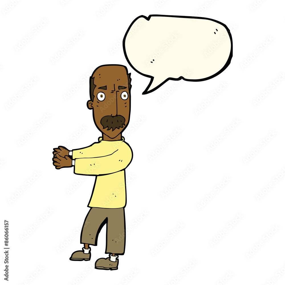 cartoon balding man explaining with speech bubble cartoon balding man explaining with speech bubble