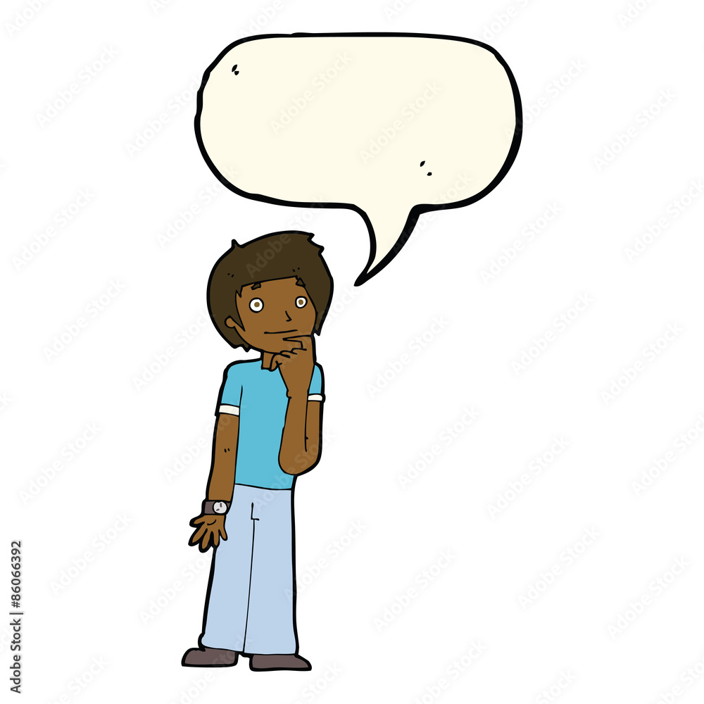 cartoon boy wondering with speech bubble cartoon boy wondering with speech bubble
