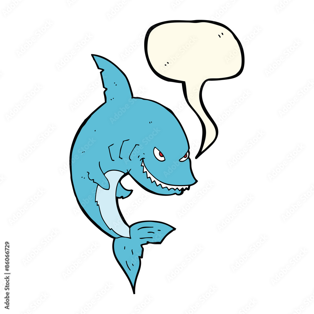 funny cartoon shark with speech bubble