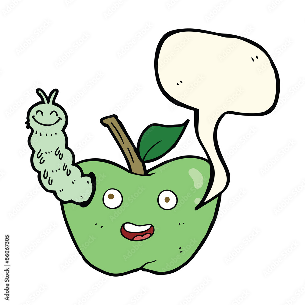 cartoon apple with bug with speech bubble cartoon apple with bug with speech bubble
