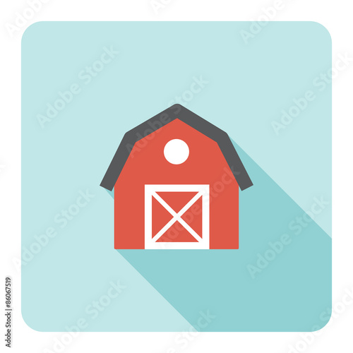 Red barn farm flat icon. Vector illustration.