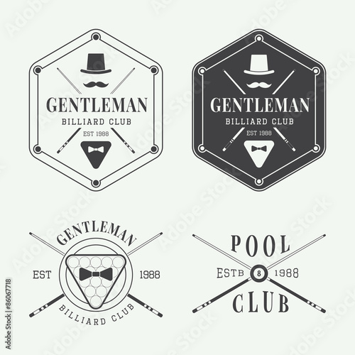 Set of vintage billiard labels, emblems and logo