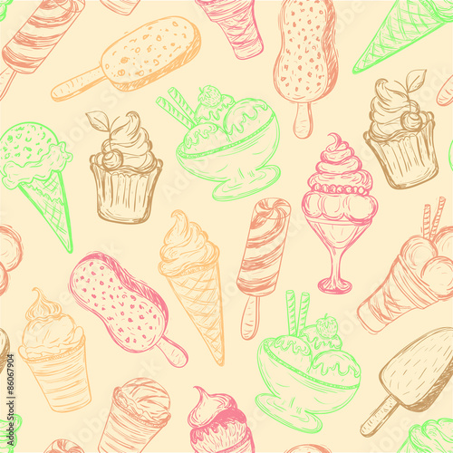 seamless pattern, hand-drawn ice cream