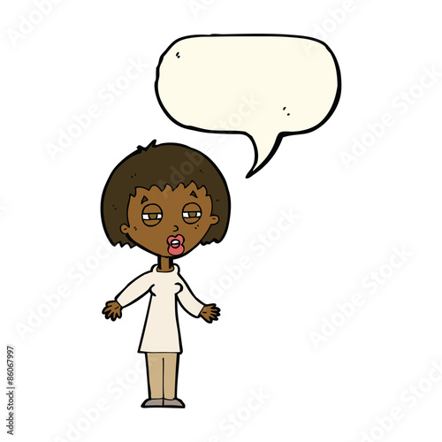 cartoon tired woman with speech bubble