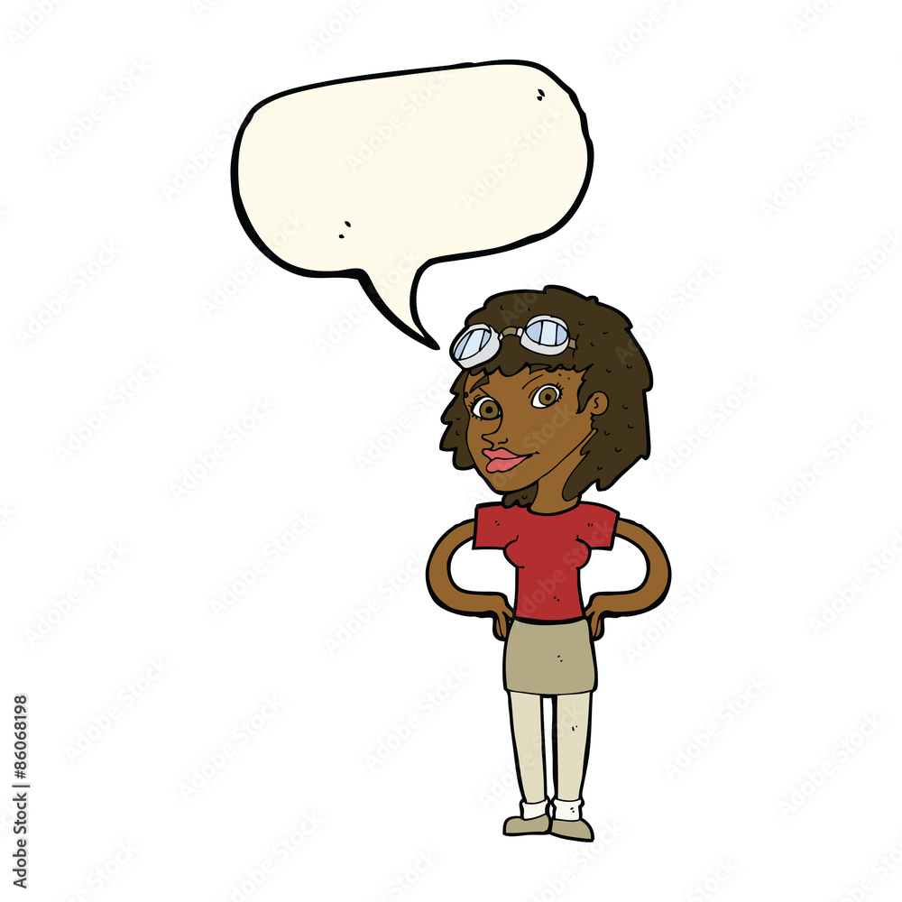 Fototapeta premium cartoon retro pilot woman with speech bubble