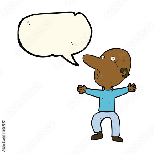 cartoon worried middle aged man with speech bubble