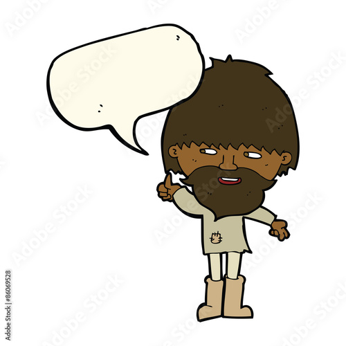 cartoon hippie man in wellington boots with speech bubble