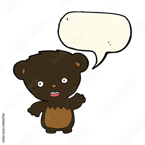 cartoon black bearcub waving with speech bubble photo