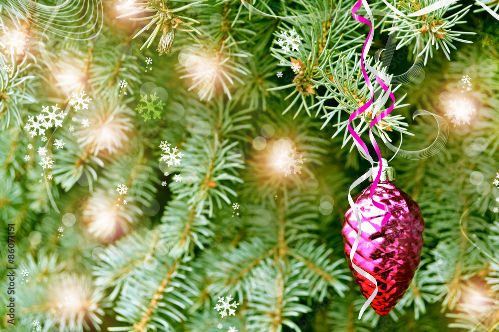 Fototapeta premium Christmas toy pine cone on the tree
