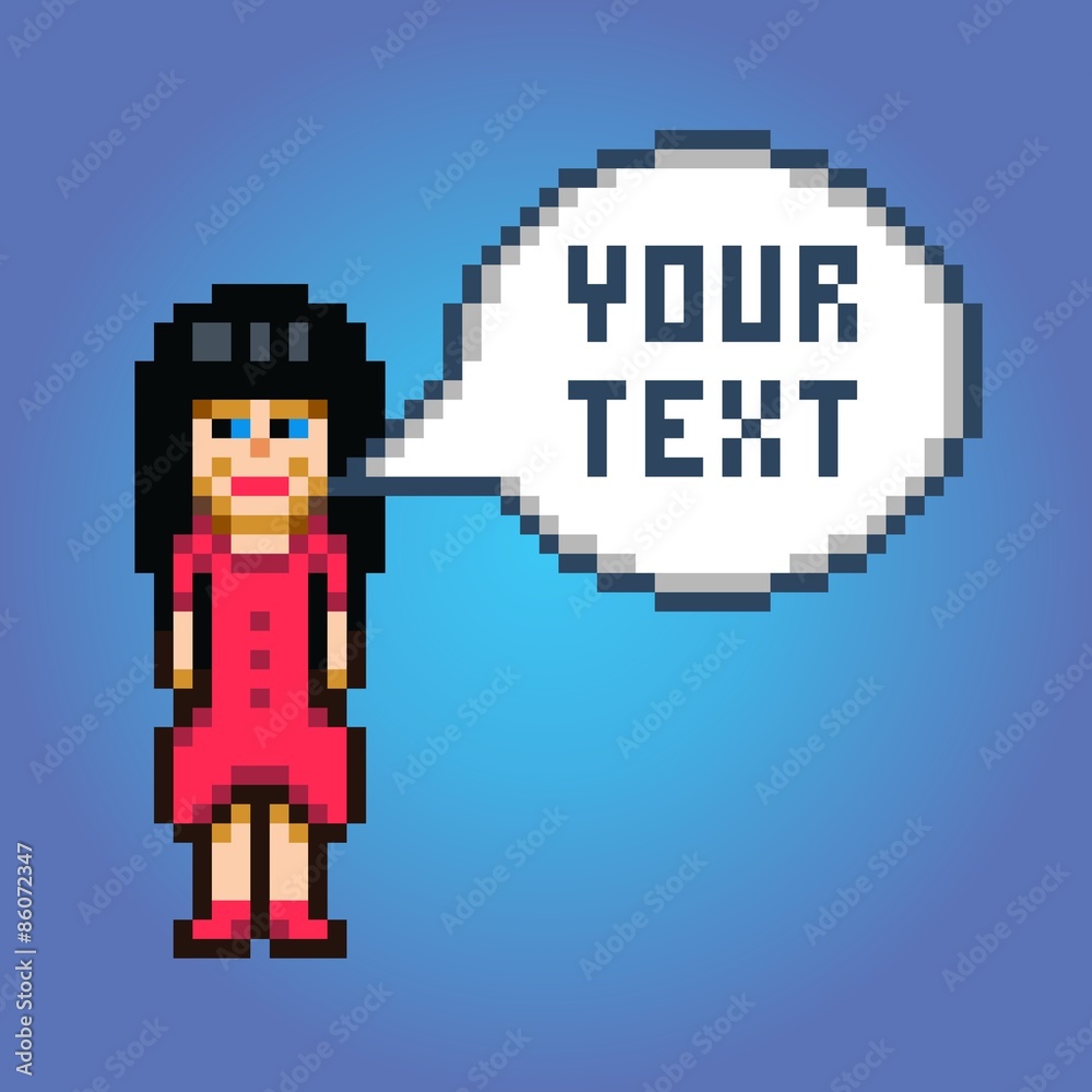 pixel art girl in red dress with speech bubble pixel art girl in red dress with speech bubble
