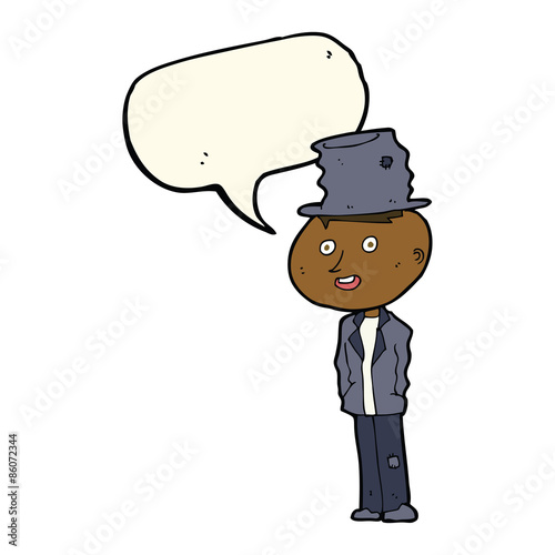 cartoon funny hobo man with speech bubble