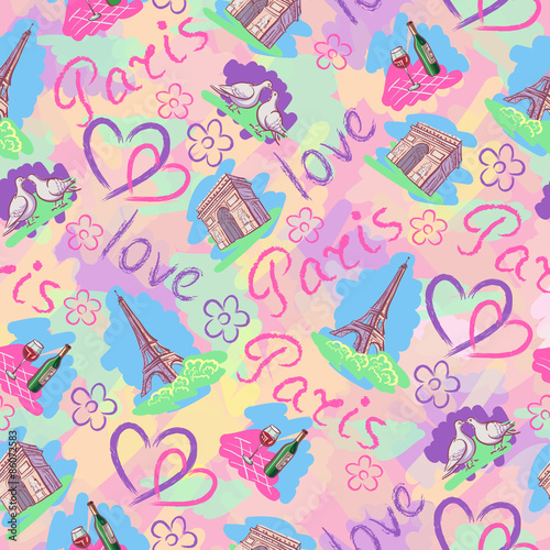 Photography Colorful vector background with the sights of Paris.