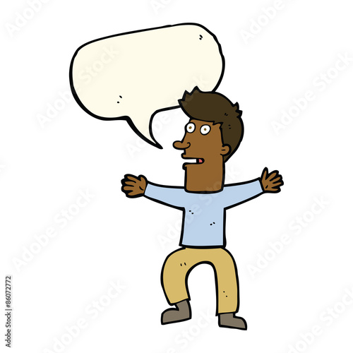 cartoon startled man with speech bubble