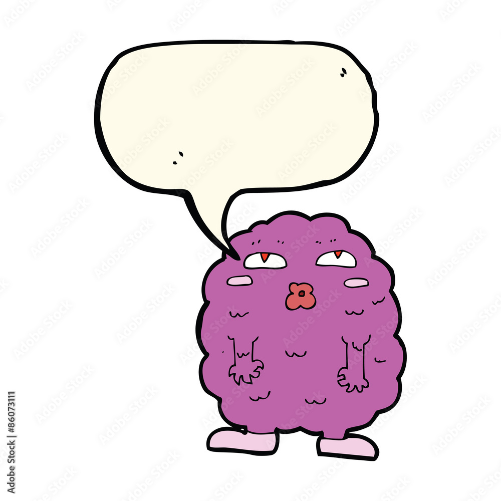 funny cartoon monster with speech bubble