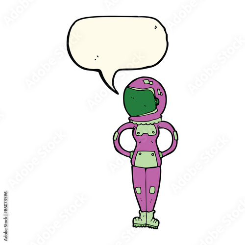 cartoon female astronaut with speech bubble