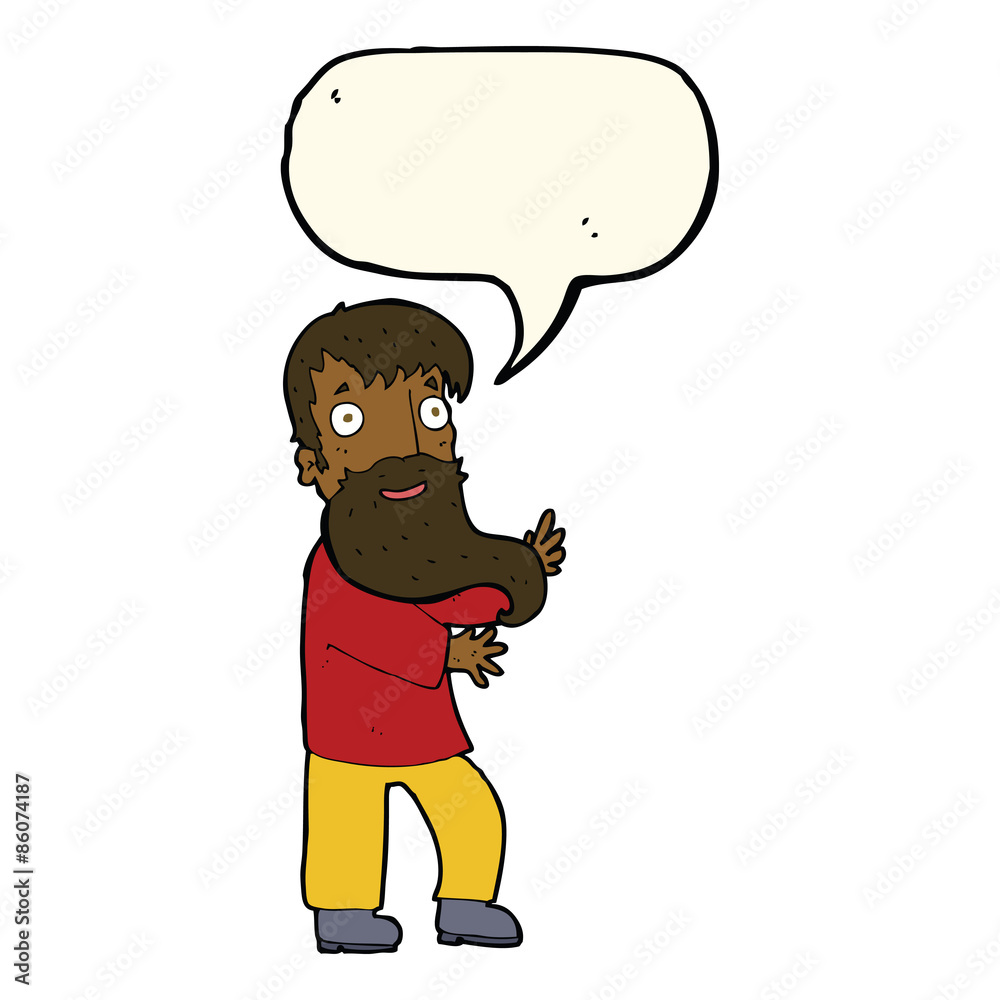 cartoon excited bearded man with speech bubble