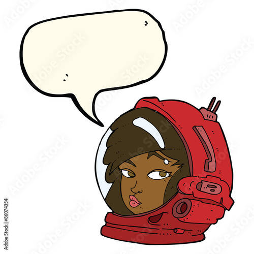 cartoon female astronaut with speech bubble