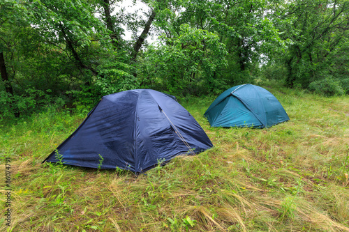 tourist camp in wet forest