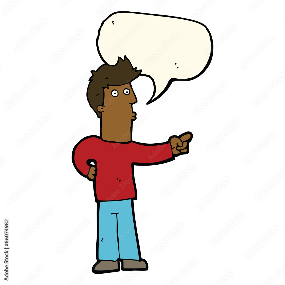 cartoon curious man pointing with speech bubble cartoon curious man pointing with speech bubble