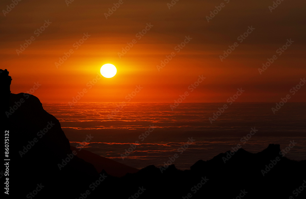 Alpine sunset light in Madeira Island, Portugal, Europe Alpine sunset light in Madeira Island, Portugal, Europe