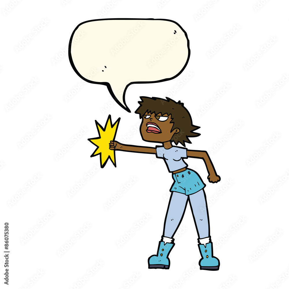 cartoon woman punching with speech bubble cartoon woman punching with speech bubble