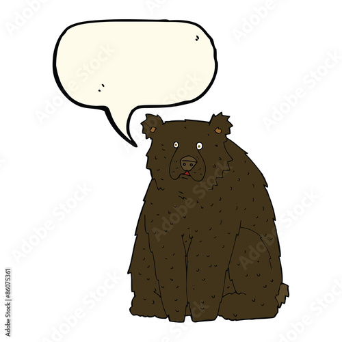 cartoon funny black bear with speech bubble