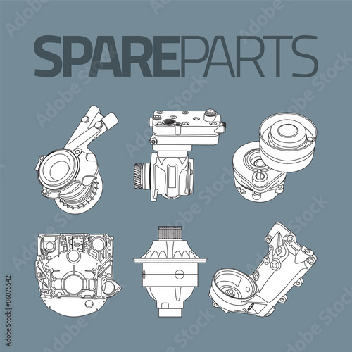 truck spare parts draw. vector set