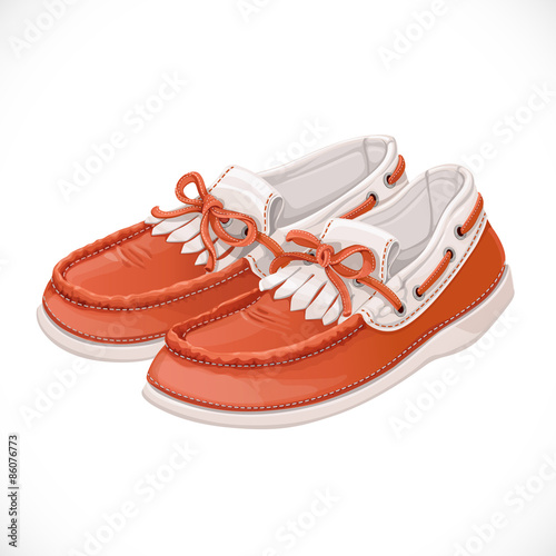A pair of women brown with white moccasins