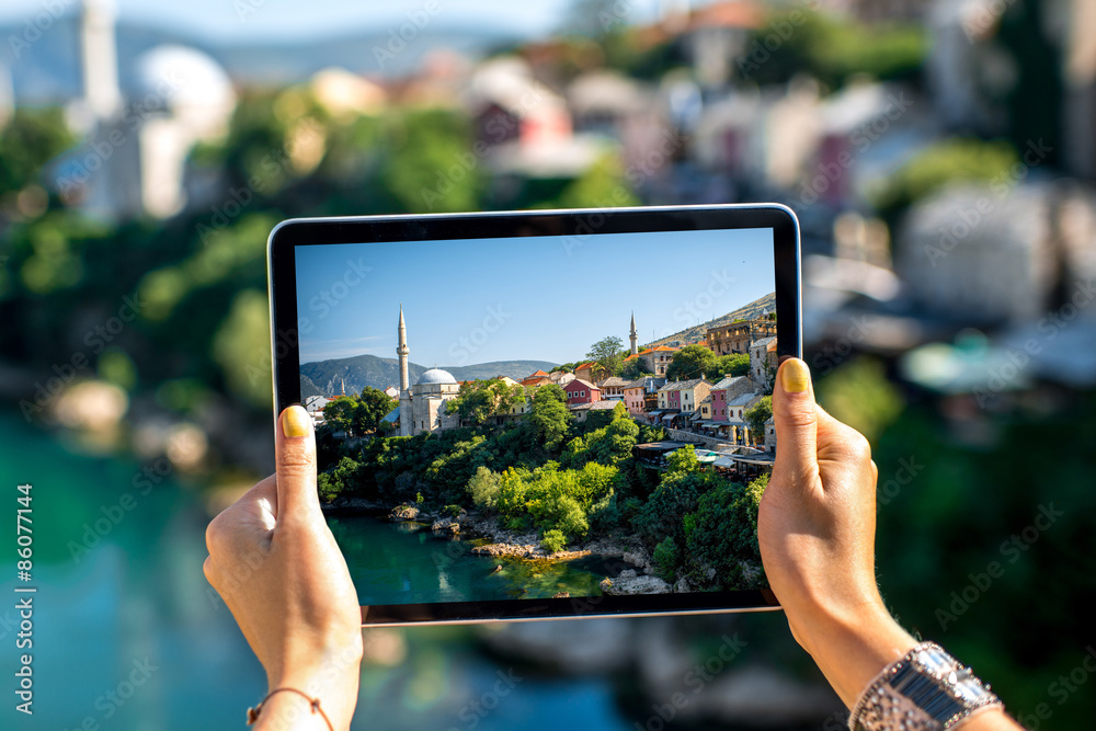 Photographing with digital tablet Mostar city