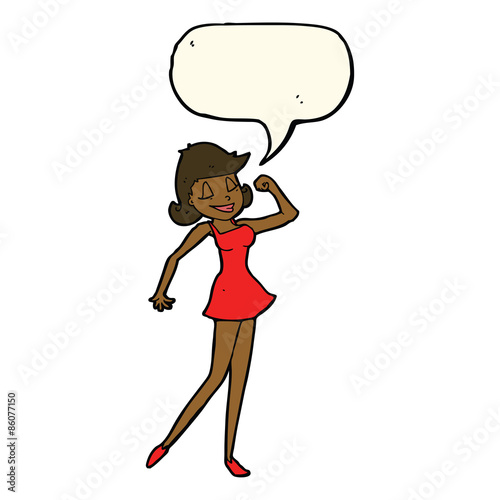 cartoon woman with can do attitude with speech bubble