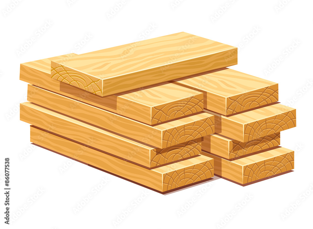 Pile of rasped wooden timber planks for building construction