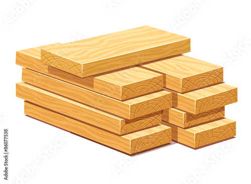Pile of rasped wooden timber planks for building construction