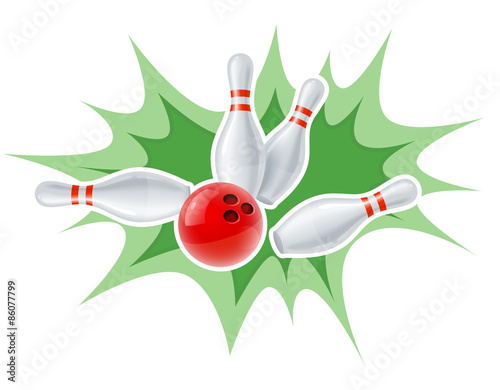 Skittles and ball for playing the bowling game. Eps10 vector