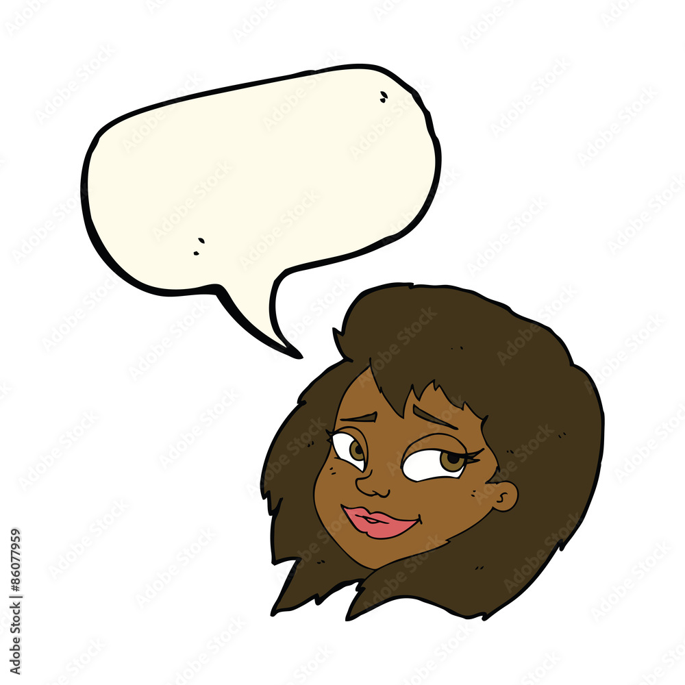 cartoon happy female face with speech bubble cartoon happy female face with speech bubble
