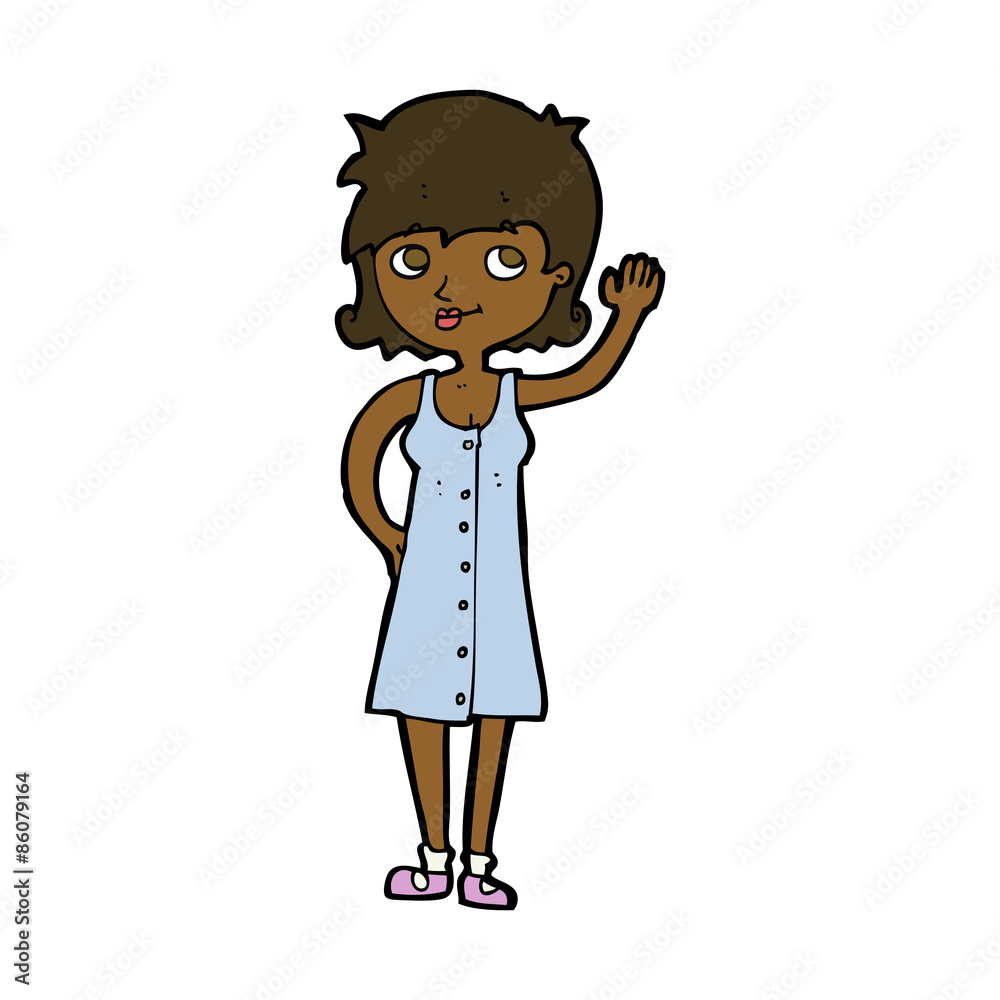 cartoon pretty woman waving