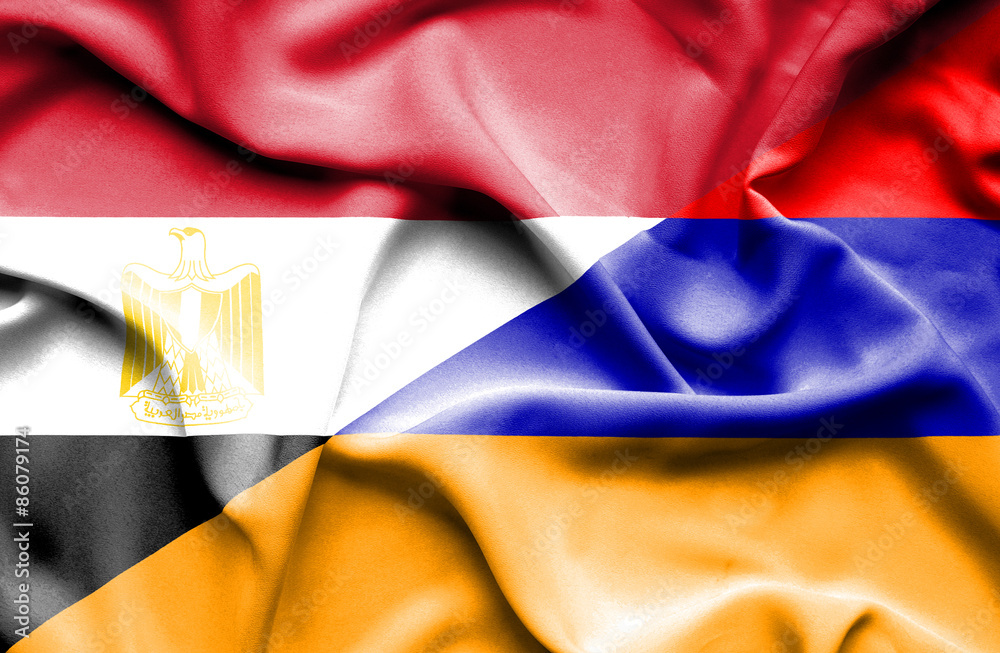 Waving flag of Armenia and Egypt