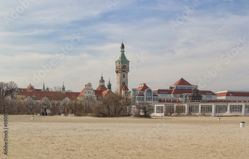 View on the Sopot beach in Poland from the baltic sea