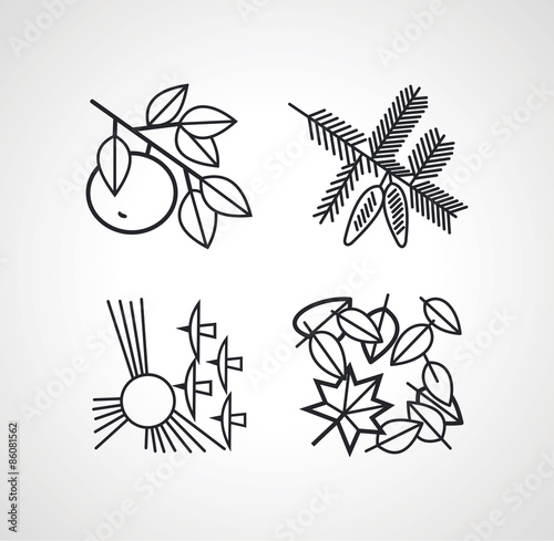 vector outline drawing natural set of four silhouettes