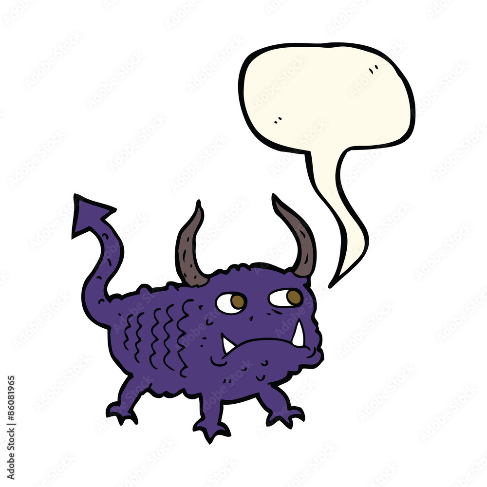 cartoon little demon with speech bubble