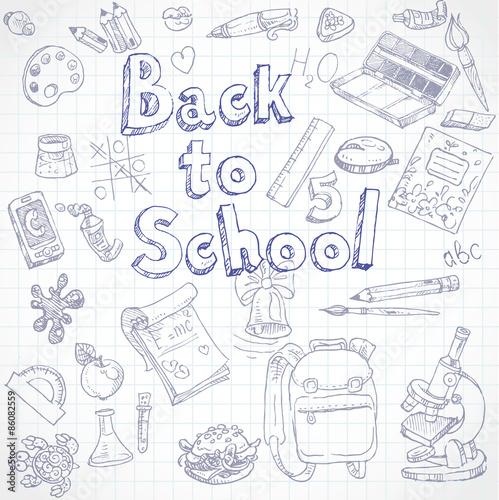 Back to School doodles card with Lettering