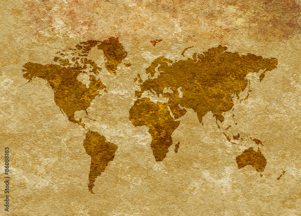 Grunge Antiqued World Map on Parchment