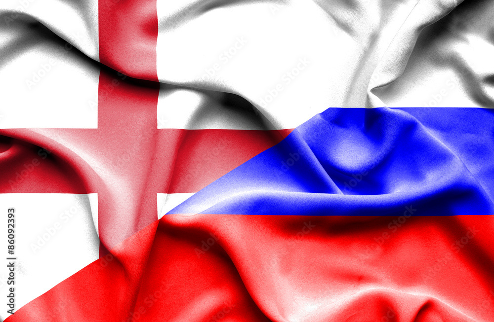 Waving flag of Russia and England Waving flag of Russia and England