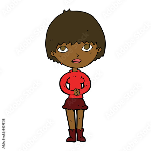 cartoon woman waiting patiently
