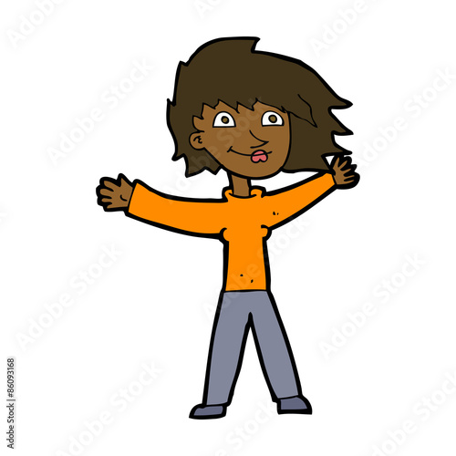 cartoon excited woman waving