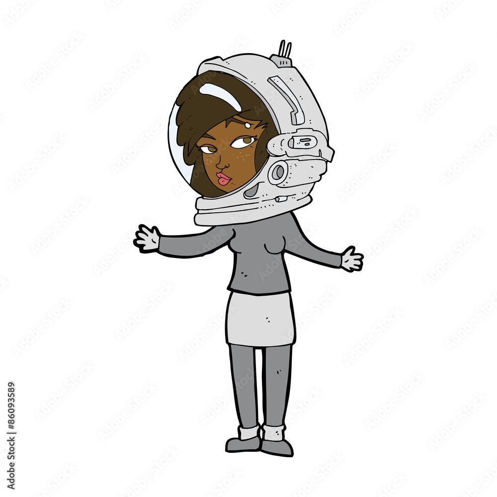 cartoon woman wearing astronaut helmet