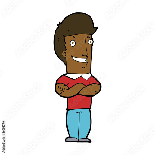 cartoon man with folded arms grinning