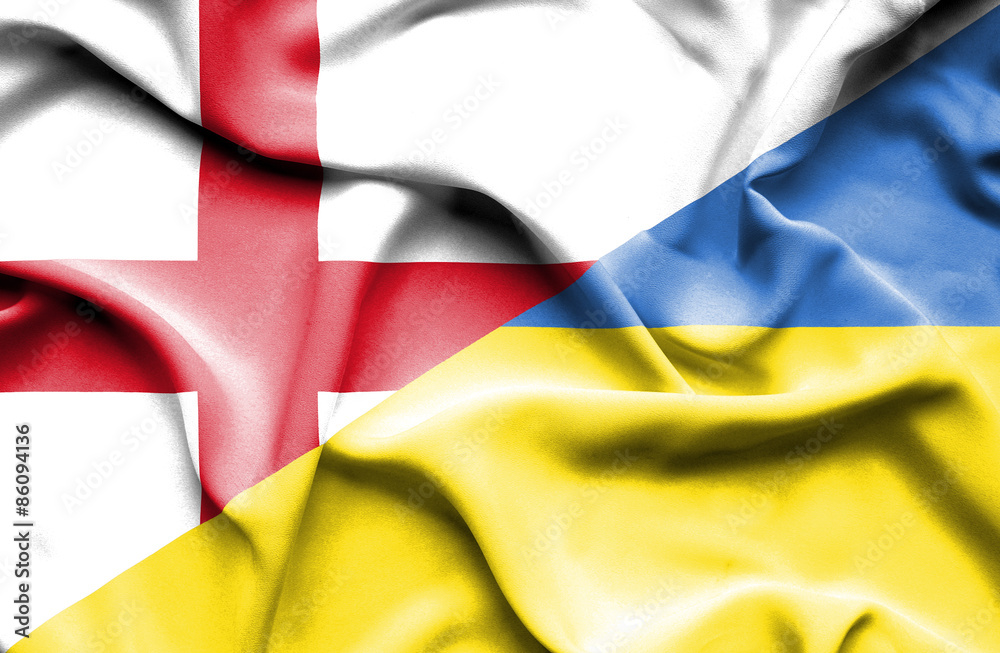 Obraz premium Waving flag of Ukraine and England