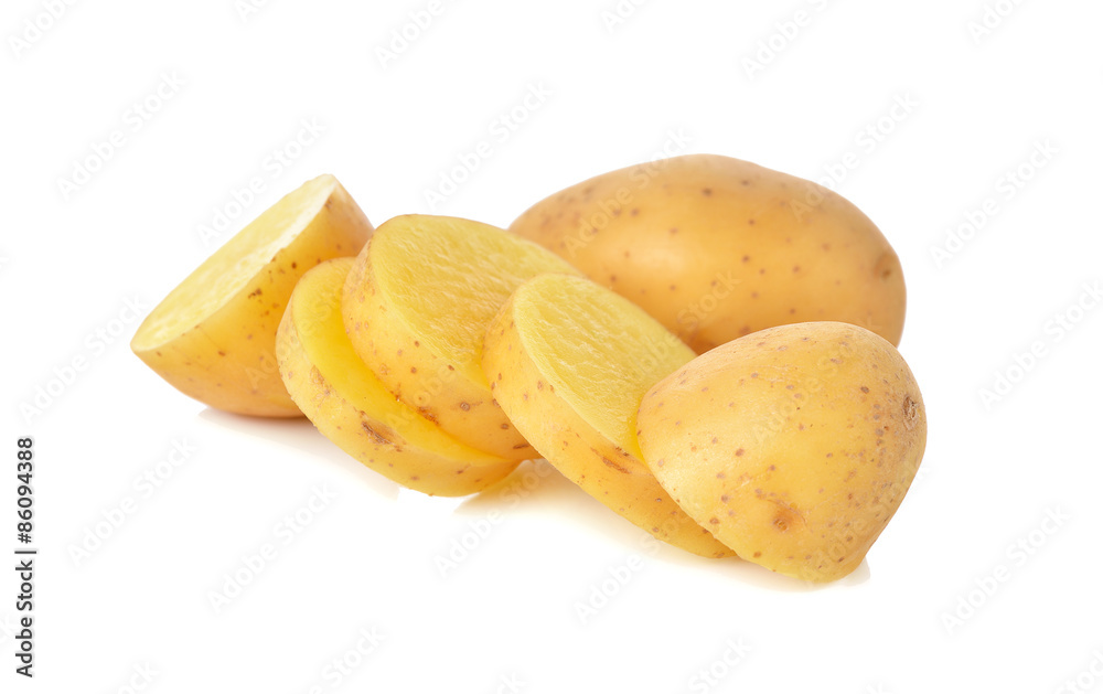closeup fresh potato on white background